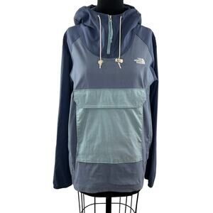 The North Face Blue Gray FANORAK 1/4 Zip Front Pockets Drawstring Jacket Size M